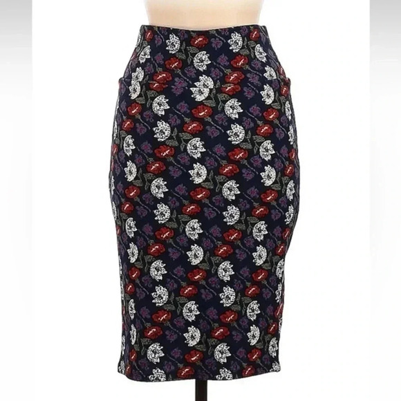 LuLaRoe Floral Tulips Garden Party Red & Purple Cassie Pencil Skirt Size S Small - Picture 1 of 3